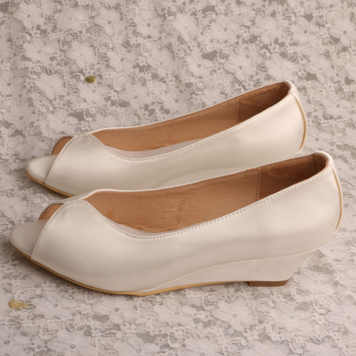 Ivory Wedding Wedges Peep Toe