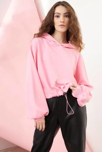 Fashion womens lengan panjang solid suckled hoodies