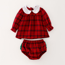 Red Plaid Peter Pan Collar Top and Ruffled Shorts Set for Toddler and Baby Girls - Fall Winter In-Stock Outfit