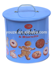 Round cookie tin box with handle