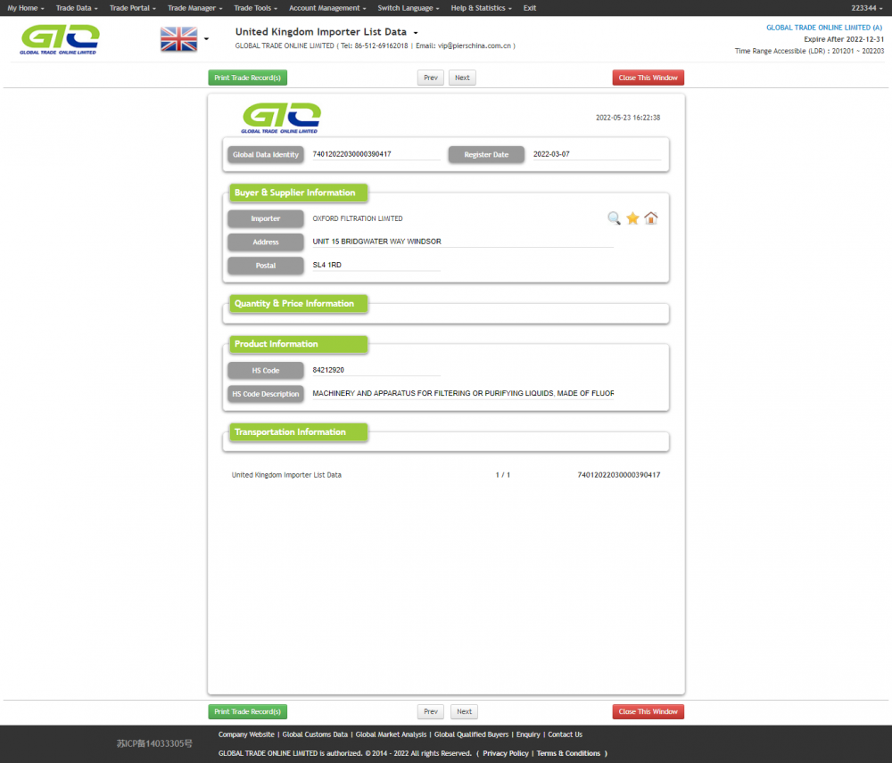 Daftar Importir Inggris tentang Filter