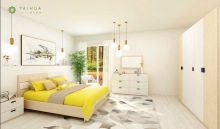 Rectangular Light Oak and White Block Combination Bedroom