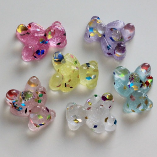 Mooie Kleurrijke Glitter Blend Transparant Clear Flat Back Kawaii Resin Chunky Bear Cabochon voor Decoratie