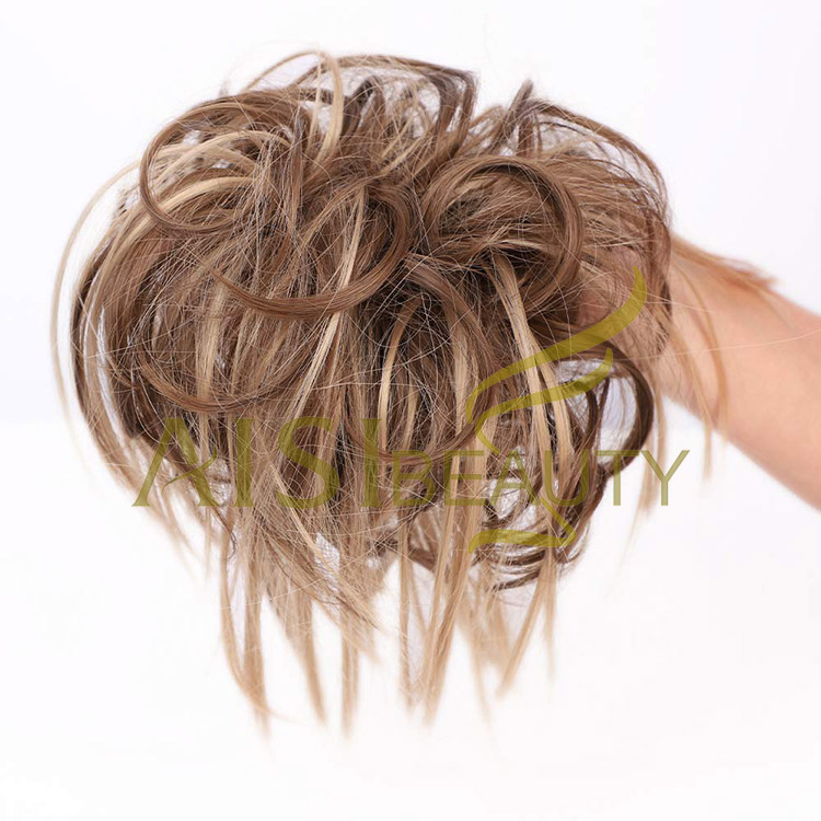Aisi Beauty New Design Wholesale Multi Color Synthetic Curly Messy Donut Chignon Bun Elastic Rope Rubber Band Hair Extension