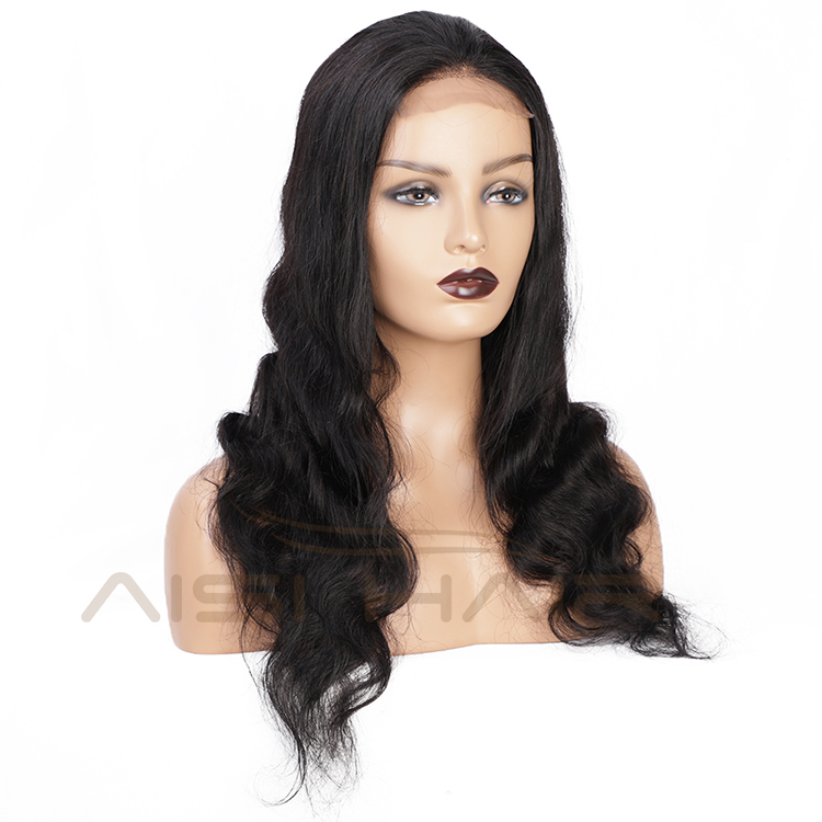 Aisi Hair Top Quality 22 Inch Long Wavy Natural Black Wig Body Wave Swiss Lace Wig Synthetic Hair Lace Front Wigs For Women