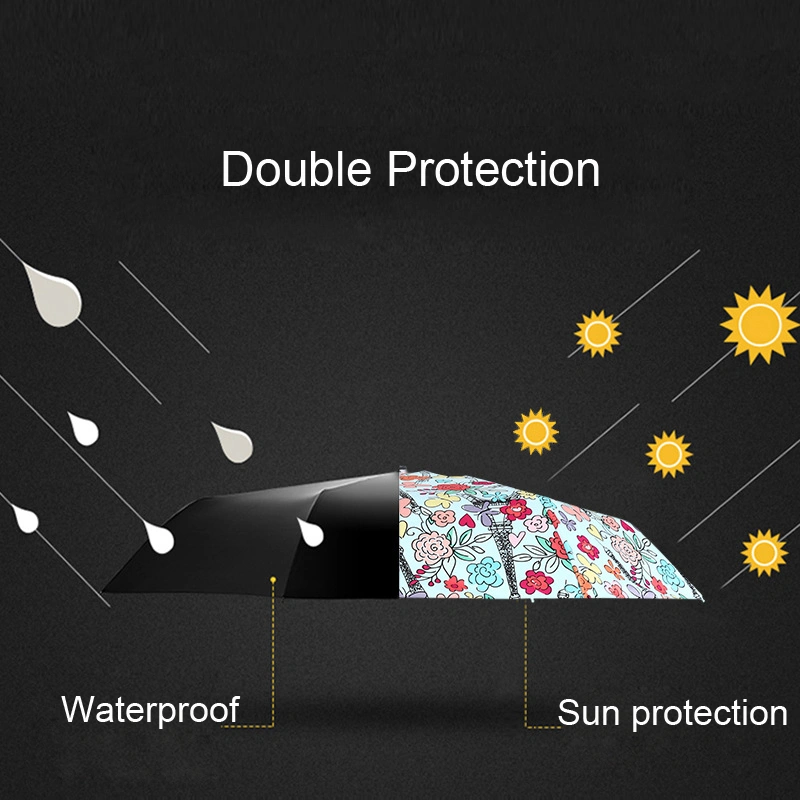 Windproof Portable Mini Full Print Flower Printing 5 Folding Umbrella with Custom Logo