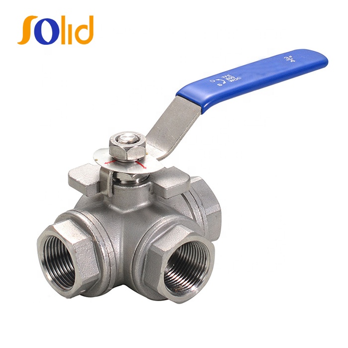 Stainless steel WCB female thread 3 way Three-Way Ball Valve with ISO5211