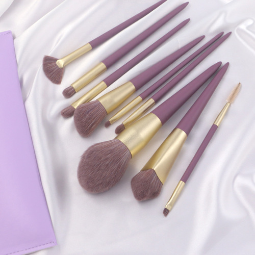 Ensemble de pinceaux de maquillage à manche en bois violet 9pcs