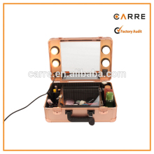 cheap aluminum LED lighted portable make up case with lights and mirror