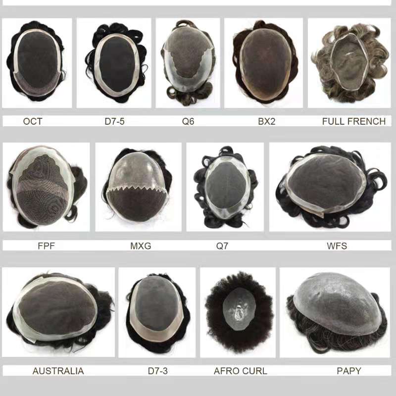 100% Human Hair Toupee For Men With Poly Around,  lace base hair replacement system