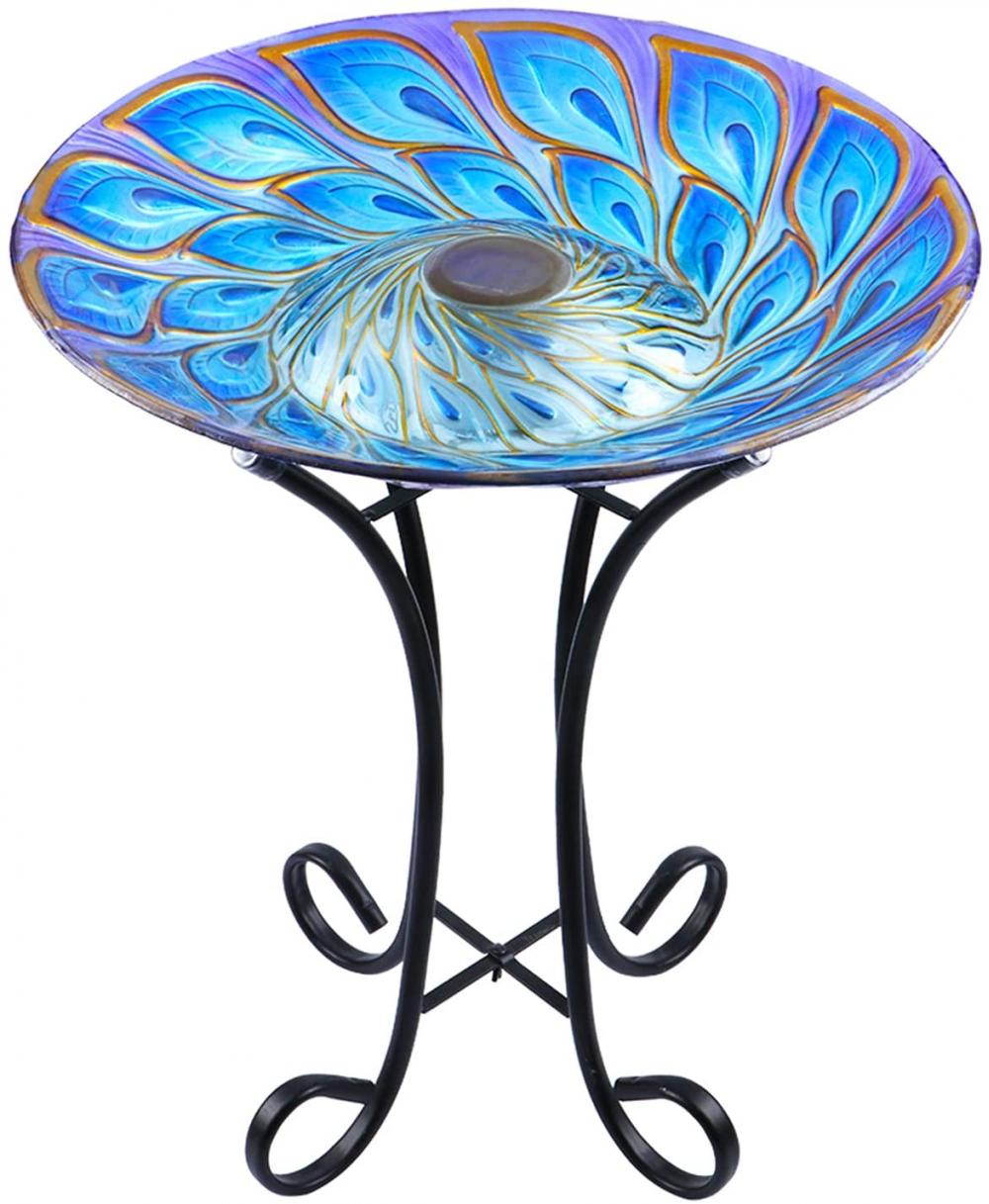 Outdoor Glass Bird Bath Peacock Decor