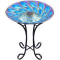 Outdoor Glass Bird Bath Peacock Decor