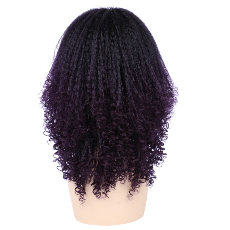 Afro Wig Fluffy Yaki Kinky Straight With Curly Ends Synthetic Marley Hair Wig Non Lace Machine Sewing Wig 12inch