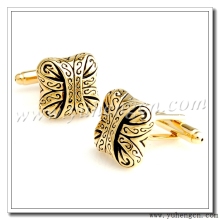 Square Shape Gold Plated Black Enamel Cufflinks