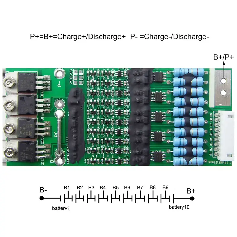 5s~10s 15A PCM BMS for 36V Li-ion/Lithium/ Li-Polymer 32V LiFePO4 Battery Pack Size L115*W50*T9mm (PCM-L10S13-222)