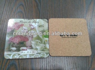 paper cork MDF coaster/square cork coaster/wooden cork coaster