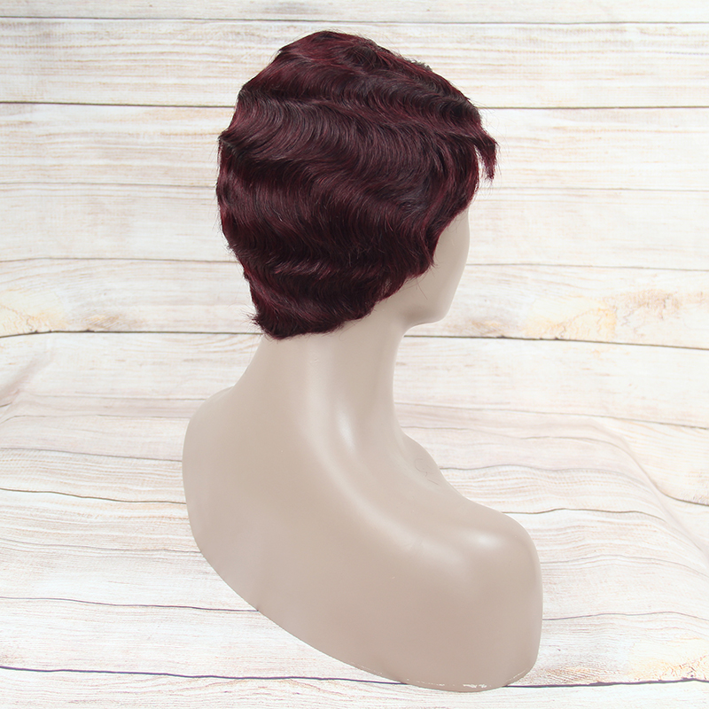 99j color wig making sewing machine -cap , pixel cut short human hair Indian wig with hair glue less