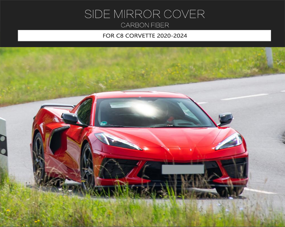 Stick-on style Dry Carbon Fiber Mirror Covers for Chevrolet Corvette C8 2020-2021