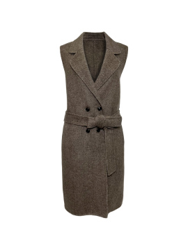 Dark Brown Wool Double - Breasted Belted Wool Waistcoat