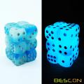 Bescon Two Tone Glowing Dice D6 16mm 12 pcs Set ICY ROCKS, 16mm Enam Sisi Die (12) Blok Glowing Dice