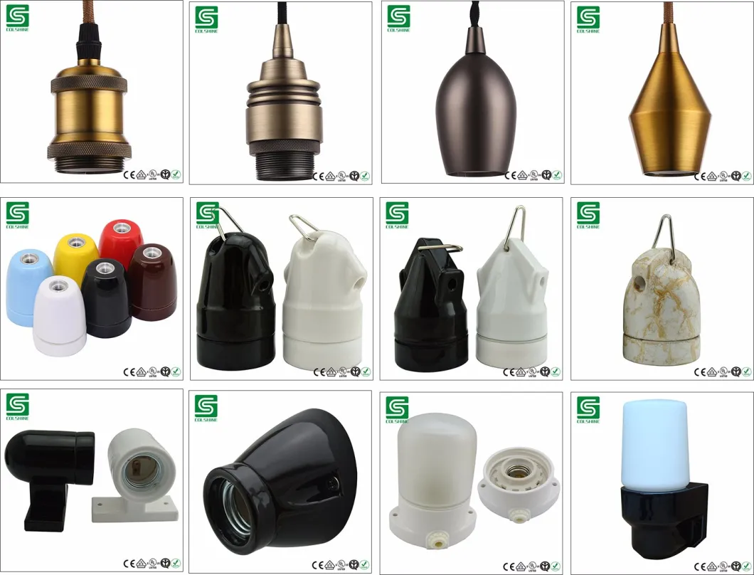 Golden E27 Ceramic Wall Socket with Screw Invisible