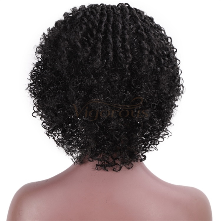 Vigorous Short Afro for Black Women Kinky Curly Synthetic Part Side African American Natural Black Wigs