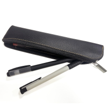 Zippered Leather Pen Pencil Case - Slim Stationery Bag