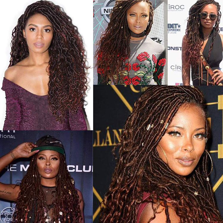 Curly Goddess Locs Crochet Hair Faux Locs Hair Extensions Solid And Mixed Color Synthetic Fiber Manufacturer Soft Faux Locs