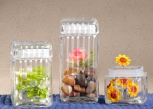 striped Glass bottle Hand drawing glass jar