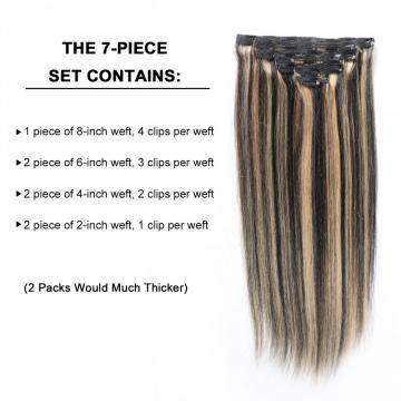 Clip In Hair Extensions Real Human Hair Straight Human Hair Extensions Clip Ins Piano #1B/27 Highlight Blonde 100% Human Hair