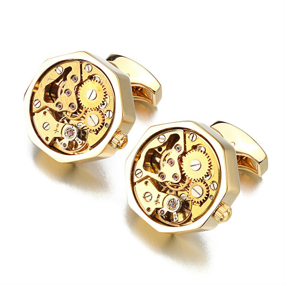 High-end holiday gift Father's Day movement cufflinks men's metal rose gold gear design luxury bulk cufflinks men