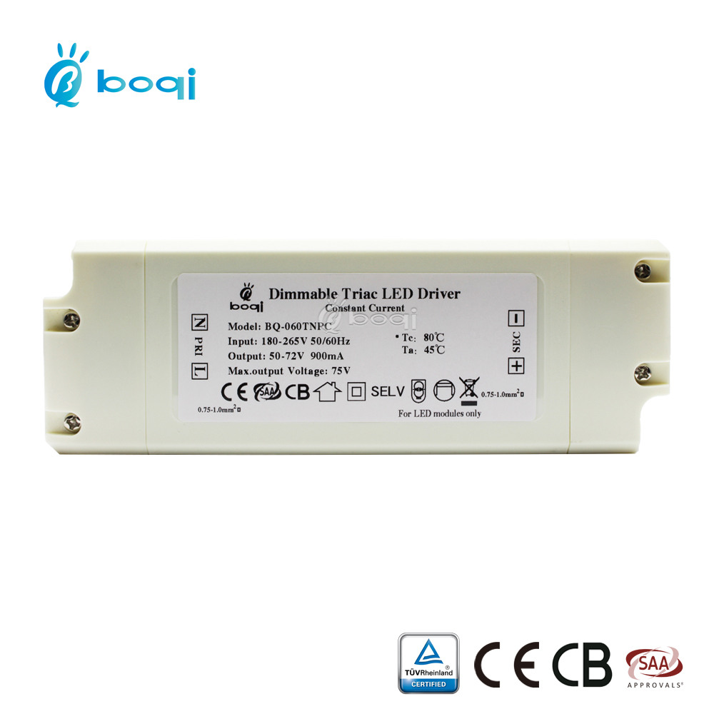 boqi 60W triac dimmable led driver 900ma 45w 48w 50w 60w 65w triac led driver with CE CB SAA