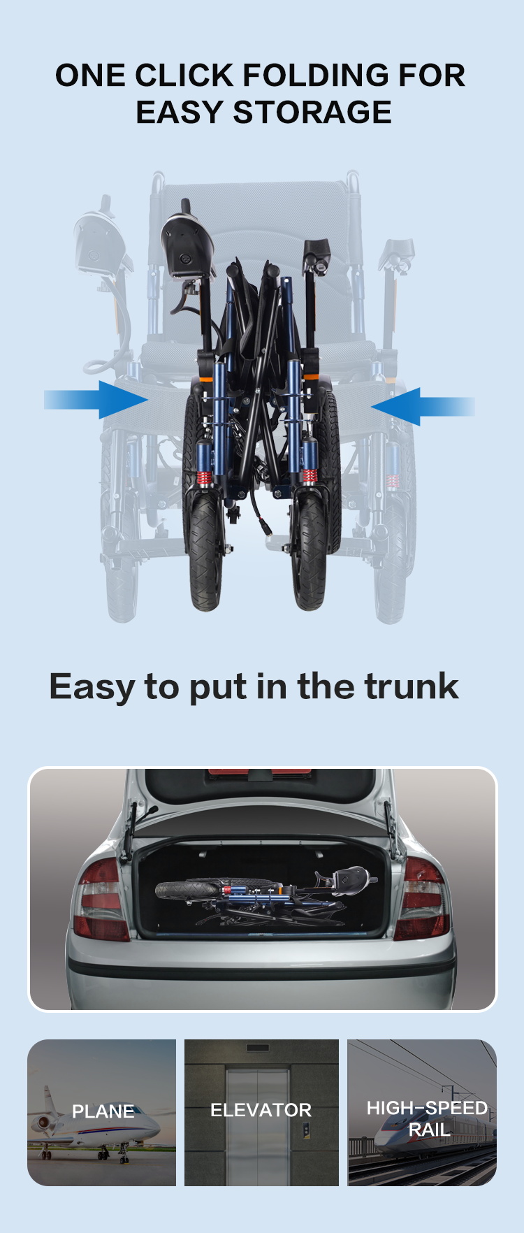 Rehabilitation Equipment Supplier Max Load framefolding Brush motor lie down electric wheelchair