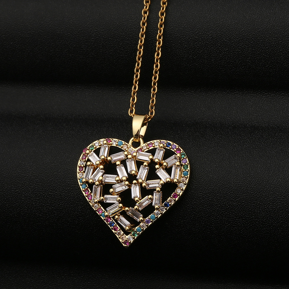 New hollow heart pendant necklace claw setting zircon fashion jewelry clavicle chain female accessories