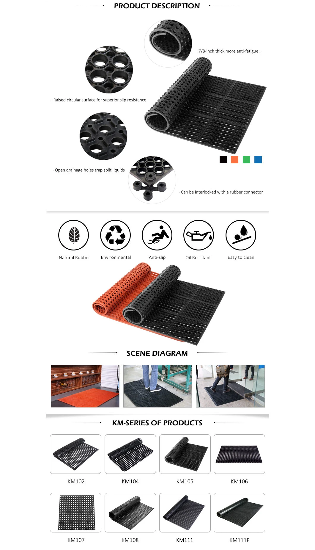 Anti- Slip Rubber Floor Mat with Interlocking Part