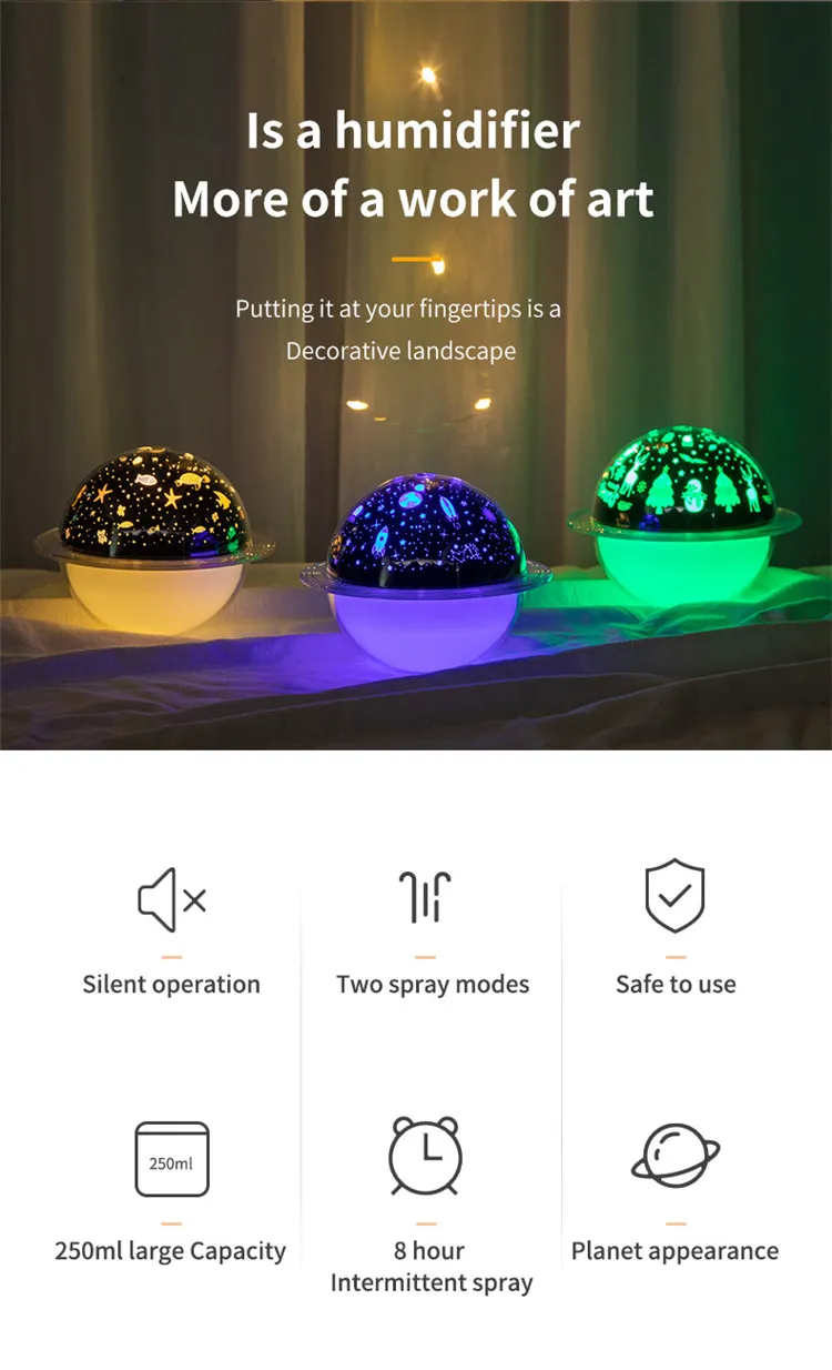 Planet Night Light Humidifier, USB, with Bracket, Humidifier