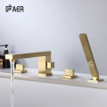 Morden Brushed Gold Finish Deck Mounted Bathtub Tap