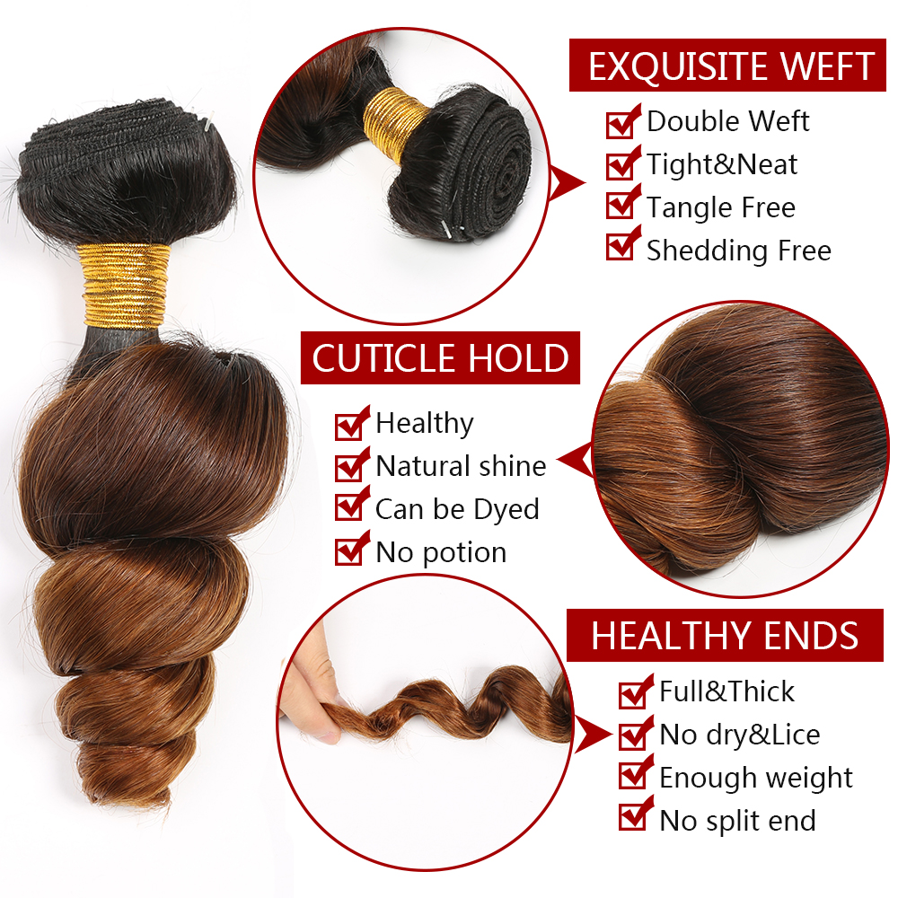 SPARK Ombre Bundles with 13*4 Lace Frontal Closure, Pre Plucked Two Tone Body Wave Human Hair Weave with Frontal