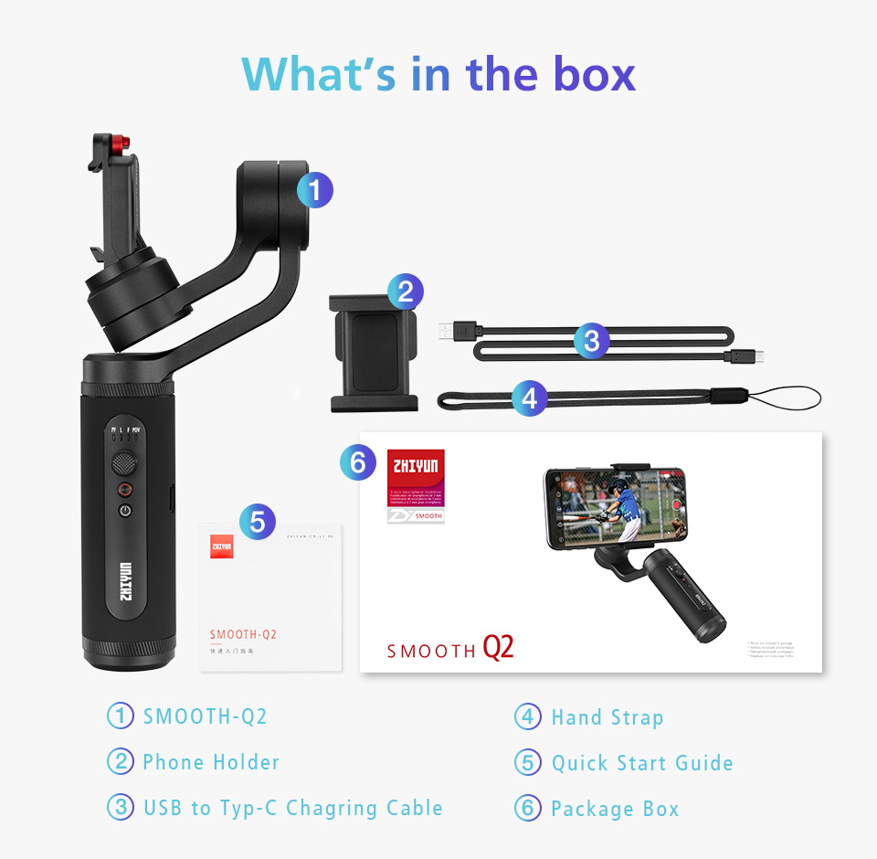 Fast shipping Zhiyun Smooth Q2 Handheld mini pocket palm size Smartphone Gimbal Stabilizer