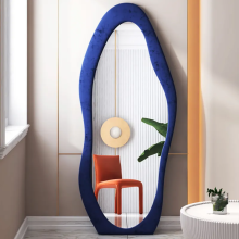 Modern Full Length Asymmetrical Floor Mirror Velvet Frame