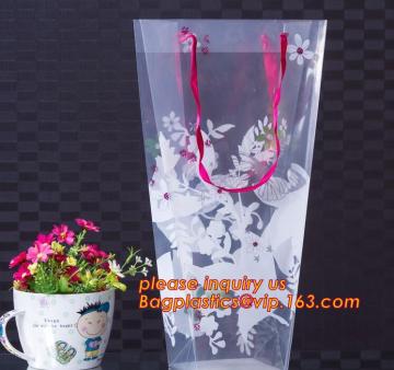 customize pp plastic bag flower vase, disposable flower plastic bag, plastic foldable flower vase