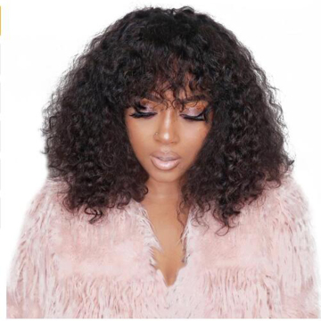 130% 180% 200% density kinky curly bob wig with bangs, 10 inch 12 inch 14 inch short curly bob human hair wig for black women