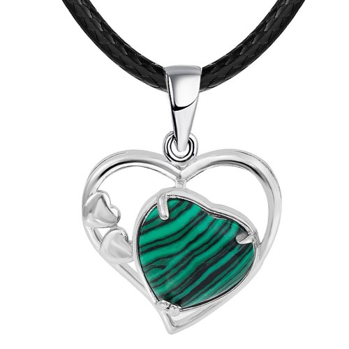 Malachite Love Heart Birthstone Pendant Gemstone Necklaces for Women