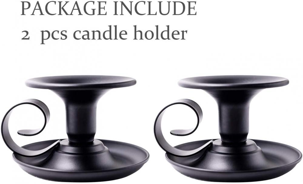 2 개의 간단한 검은 색 촛대 홀더 세트