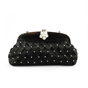 Women black handmade silk beaded clutch bag