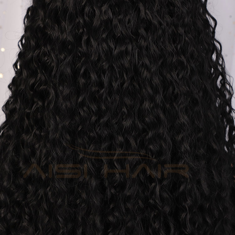 Aisi Hair 24 Inch Long Curly Wave Natural Black Swiss Lace Wig Afro Kinky Style Synthetic Lace Frontal Hair Wigs For Black Women