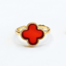 Red Agate Four Leaf Clover Chalcedony Jewelry Ring