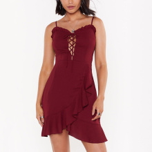 Sleeveless Spaghatti Lace Up Chiffon Ruffled Mini Dress