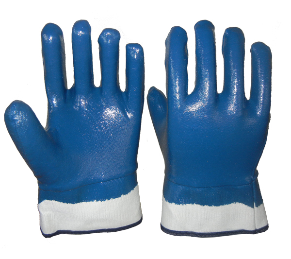 Guantes con forro de franela con puño de seguridad de nitrilo azul 130g