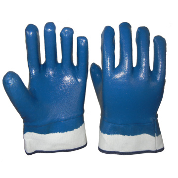 Guantes con forro de franela con puño de seguridad de nitrilo azul 130g